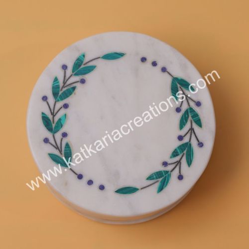 Katkaria creations Polished Marble Round Inlay Coaster 4x4 inches
