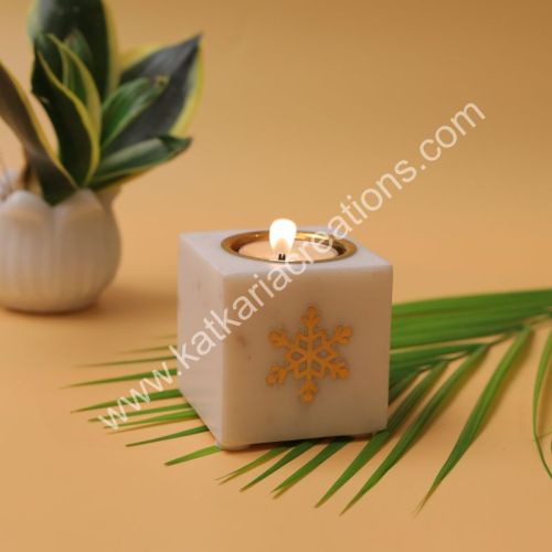 Marble Snow Flake Inlay Tea Light Holder