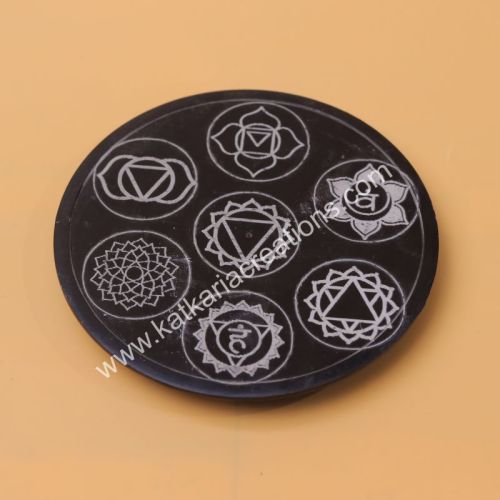 Polished Soapstone Chakras Incense Holder, Color : Black