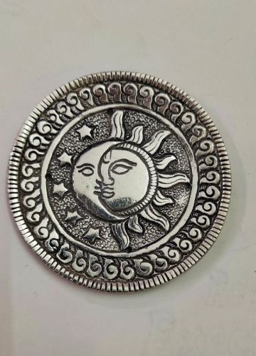 Aditya Art Silver Antique Engraved Round Aluminium Metal Incense Holder, Size : 3