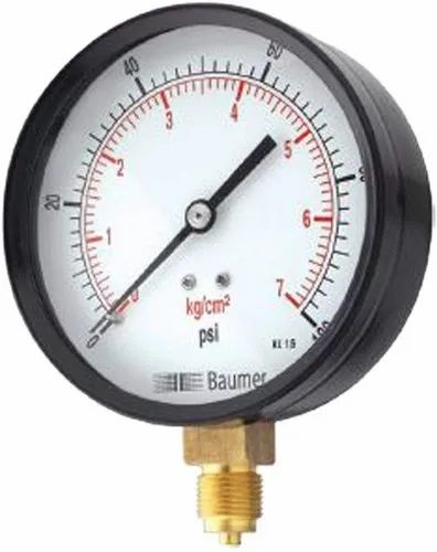 Round Mild Steel Baumer Pressure Gauge, For Process Industries, Display Type : Analog