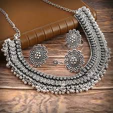 Silver Plated Brass Necklace Set, Style : Antique