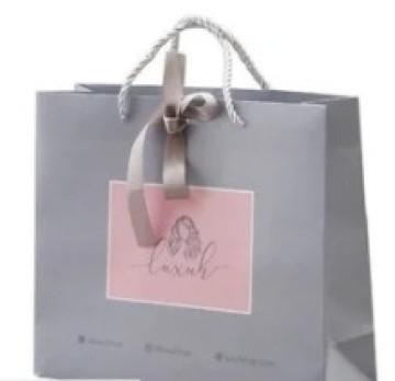 Square Grey & Pink Paper Shopping Bags, For Household, Capacity : 2 Kg