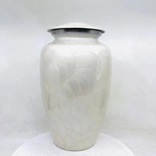 Polished Brass White Round Cremation Urn, Dimension : 10inch