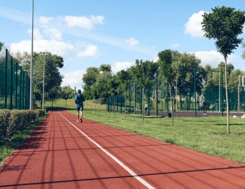 Red Matte Jogging Track Rubber Flooring, Floor Type : Synthetic