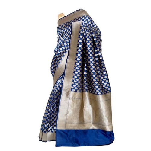 Navy Blue Gold Zari Handloom Pure Katan Silk Sares