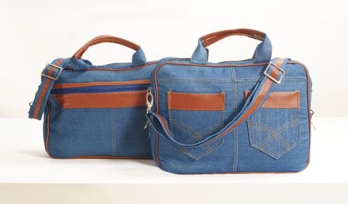 Swayam Cotton Denim Laptop Bag, Color : Blue