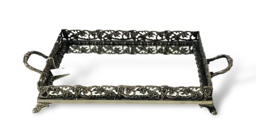 Polished Brass CASTED Rectangular Serving Mirror Tray, Color : Black