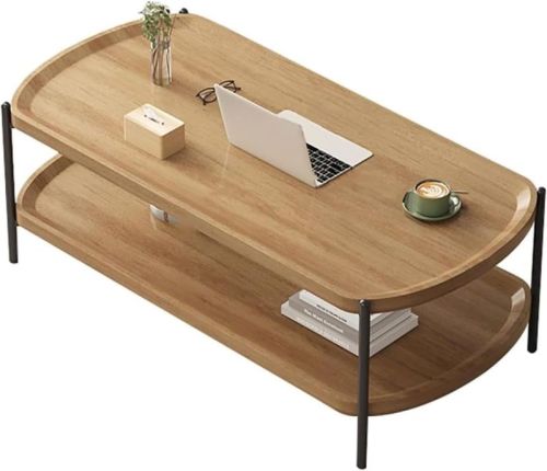 Double-Layer Coffee Table, Household Rectangle Sofa Side Table, With Carbon Steel Stand, For Living