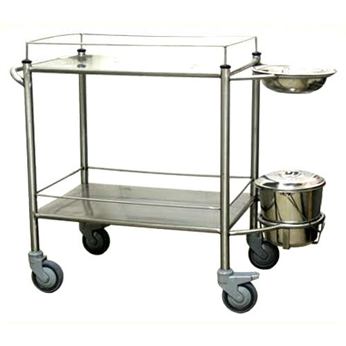 Rectangular Stainless Steel Dressing Trolley, For Hospital, Clinic, Feature : Moveable, Rustproof