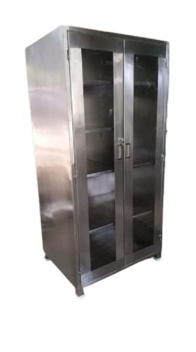 Silver Polished Stainless Steel Storage Cupboard, For Hospital, Feature : Hard Structure