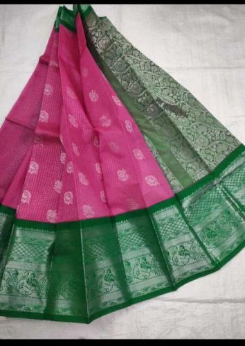 Lakshmi handlooms Kuppadam Pattu Sarees, Color : Pink (with green border)