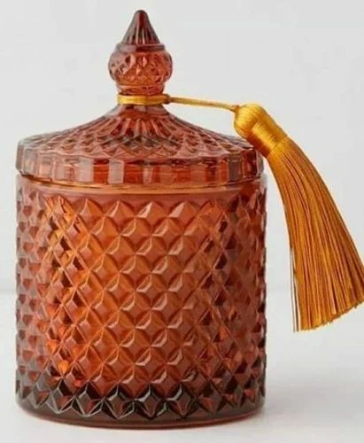 Amber 250ml Glass Dry Fruit Storage Jar, Shape : Round