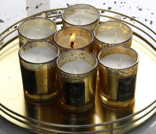 Golden Round Soy Wax Candle Jar, For Decoration, Packaging Type : Carton Box