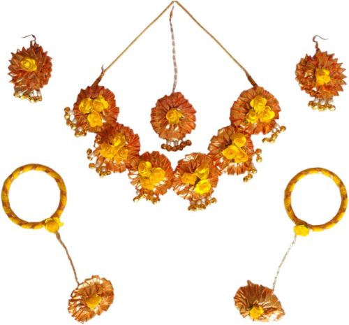 Gota Patti Flower Golden Necklace Set, Specialities : 2 Haathful (flower Bracelets)., The Lightwei