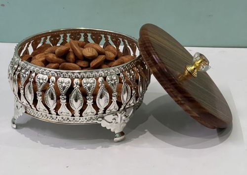 Metal Silver Dry Fruit Container, Shape : Round