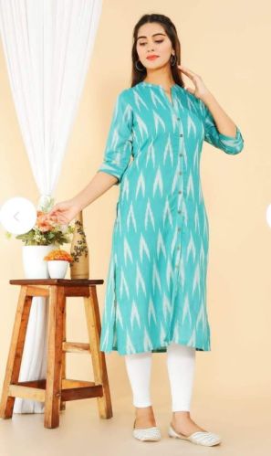 Bhagalpuri Fabrics Long Sleeve Cotton Ikkat Ladies Designer Stitched Kurti