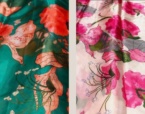 Printed Tabby Organza Fabric For Saree, Scarves, Dupatta, Gown, Western Wear