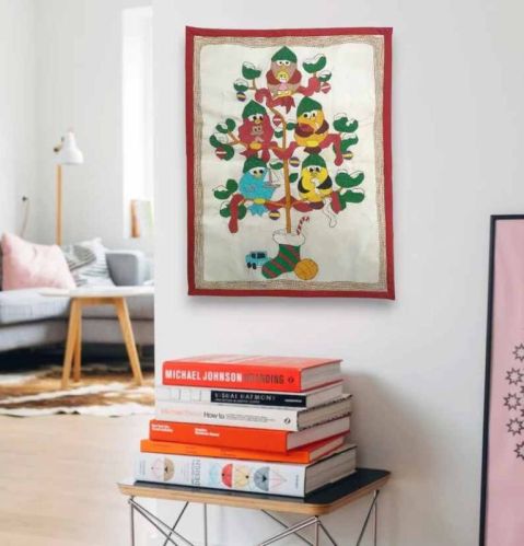 Forest Birds Owls On Tree Embroidery Wall Hanging