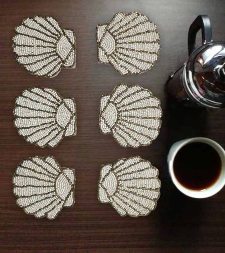 Handmade Shells Shaped Beaded Tea Coasters For Tableware, Restaurant Use, Hotel Use