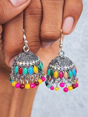 Om Enterprises Silver Jhumka Earrings, Shape : Round