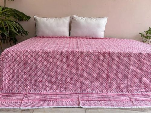 Printed Cotton Hand Block Kantha Quilt For Home