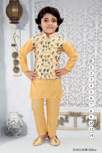 0-14 Years Boys Yellow Kurta Pajama Set