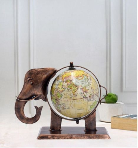 Polished Metal Elephant Revolving Globe