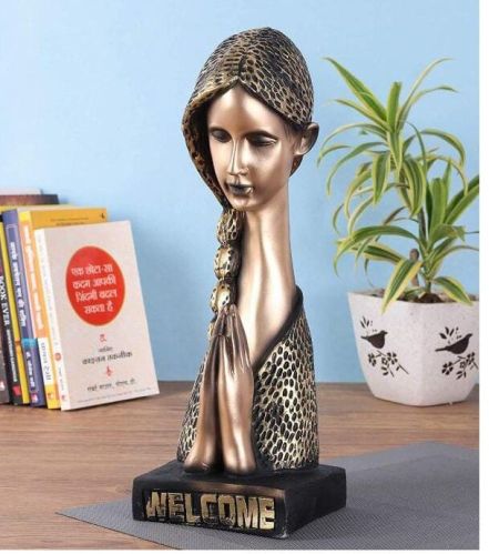 Resin Welcome Lady Showpiece For Home Decor, Gifting