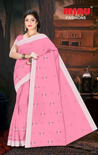 Ice Drop Embroidered Cotton Saree, Technics : Machine Made