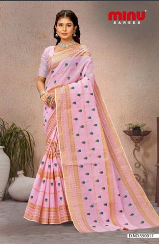 Minu Lipika Embroidered Cotton Saree, Technics : Machine Made