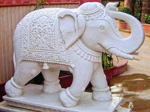 Plain Powder Coated Marble Elephant Statue For Exterior Decor