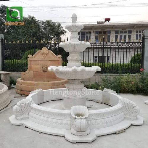 Polished Carving Outdoor White Marble Fountain, Design : Antique