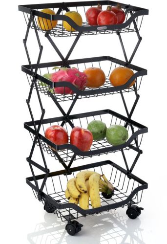 Supro MS Coated Collapsible Basket Trolley (4-step), Color : Black