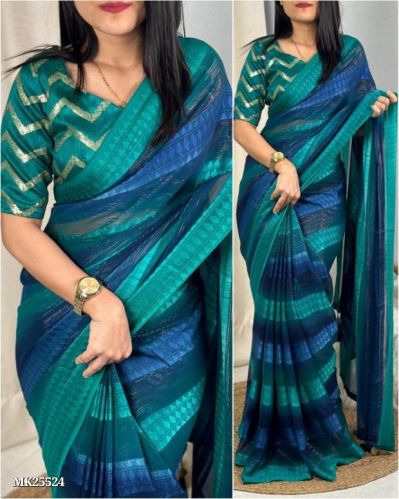 Printed Unstitched Ladies Georgette Saree, Technics : Machine Made