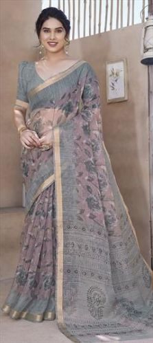 Unstitched Ladies Printed Net Saree, Technics : Machine Made