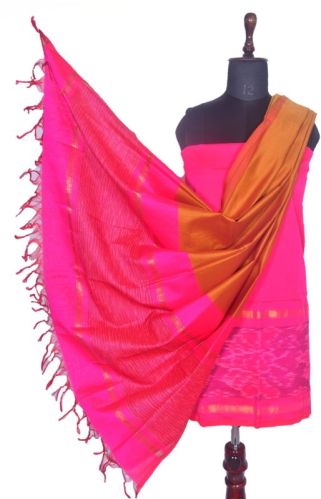 3PC Pochampally Ikat / Ikkat Handloom Cotton Silk Unstitched Dress Material Set For Women - DA014