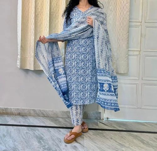 Cotton Kurti Pant Dupatta Set