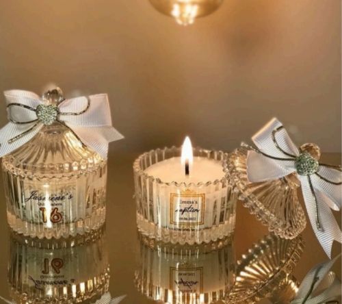 Divine delight Polished Glass Jar Candles, Color : Transparent