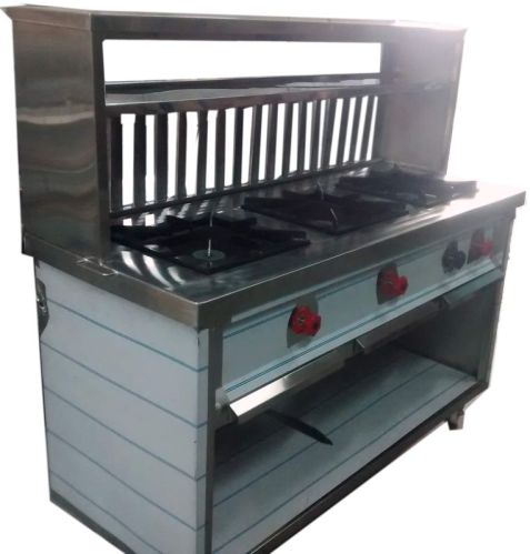 Sagar fabrications Polished Three Burner Gas Stove, Shape : Sqaure, Ignition Type : Manual for Canteen Use
