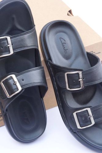 Plain Double Strap Buckle Slippers, Gender : Men