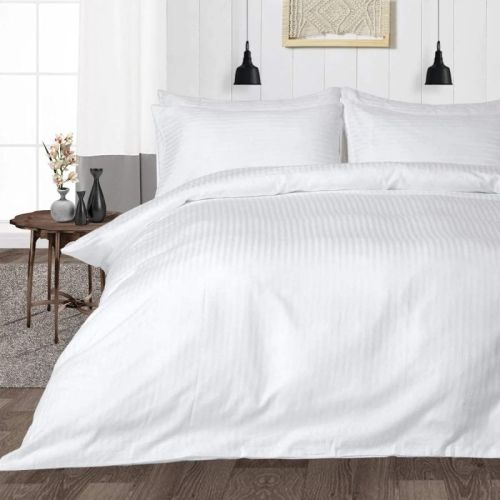 Plain White Cotton Striped Duvet Cover For Hotel