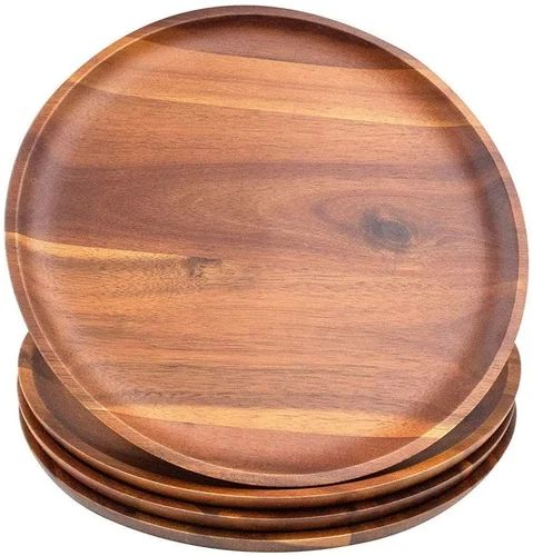 Polished Plain Wooden Round Plate For Serving Food