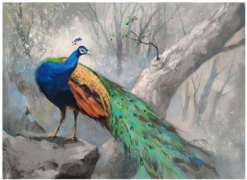 Beautiful Peacock Wall Painting, Color : Acrylic Color