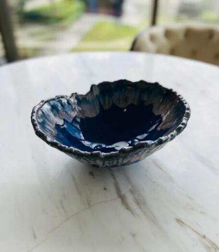 Ceramic Fruit Bowl, Color : Blue With Gray Border