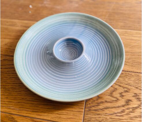 Pottery Bowl Blue And Green Border