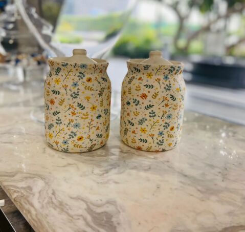 Ceramic Tight Seal Jars, Color : Yellow Printed Flowers