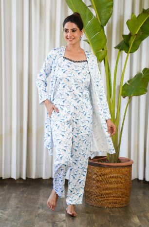 Dolphin Print Three Piece Night Wear