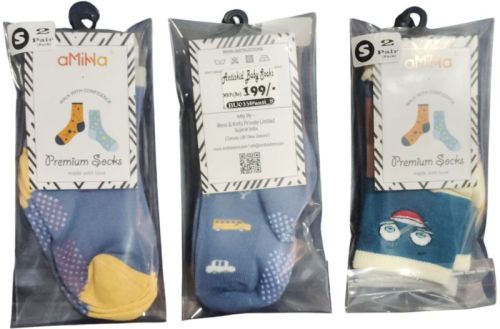 Amiha Cotton Printed Kids Anti Skid Socks, Color : Mix Color