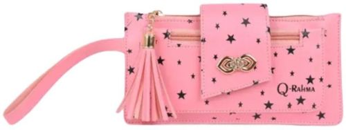 Fancy PU Leather Women Hand Clutch In Pink